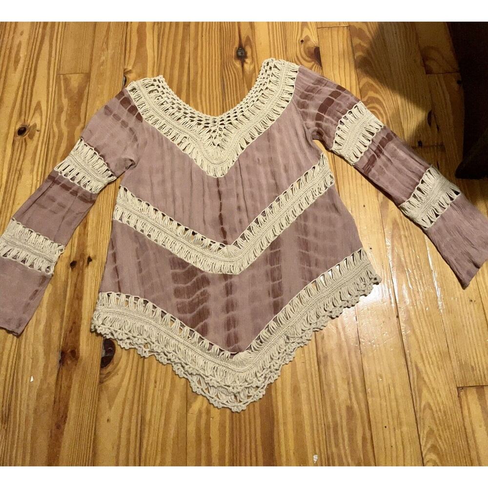 Umgee Boho Pink Tie Dye Top Size L Crochet open weave Festival High Low Hem - Picture 14 of 16